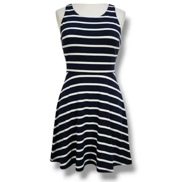 iZ Byer Women’s Navy & White Striped Fit & Flare Sleeveless Dress – Size XL - Picture 1 of 8